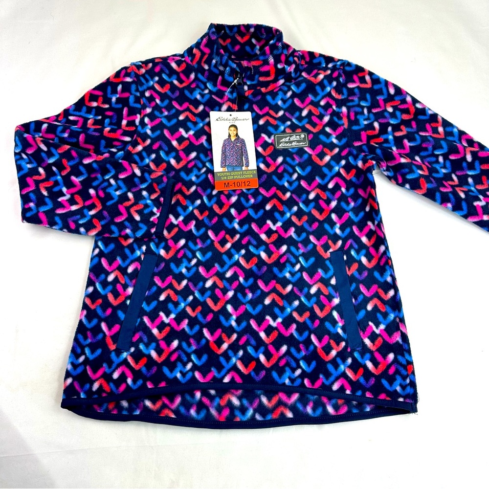 Eddie Bauer Youth Quest Fleece 1/4-Zip Pullover Size Medium 10 / 12 Purple Pink